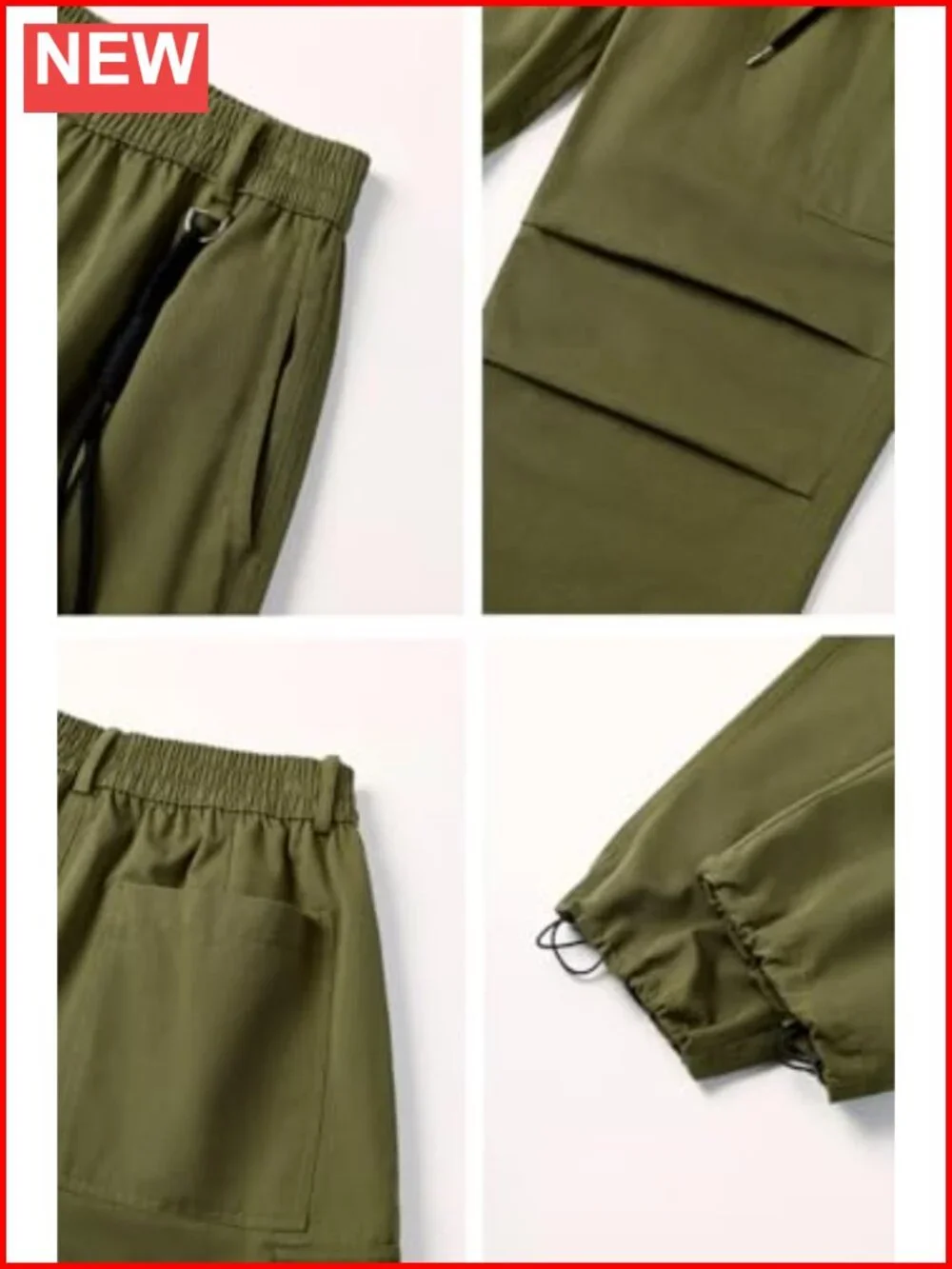 Mens Baggy Cargo Pants Elastic Waist Multi Pockets Streetwear